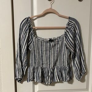 American Eagle Outfitters Navy and White Striped Blouse